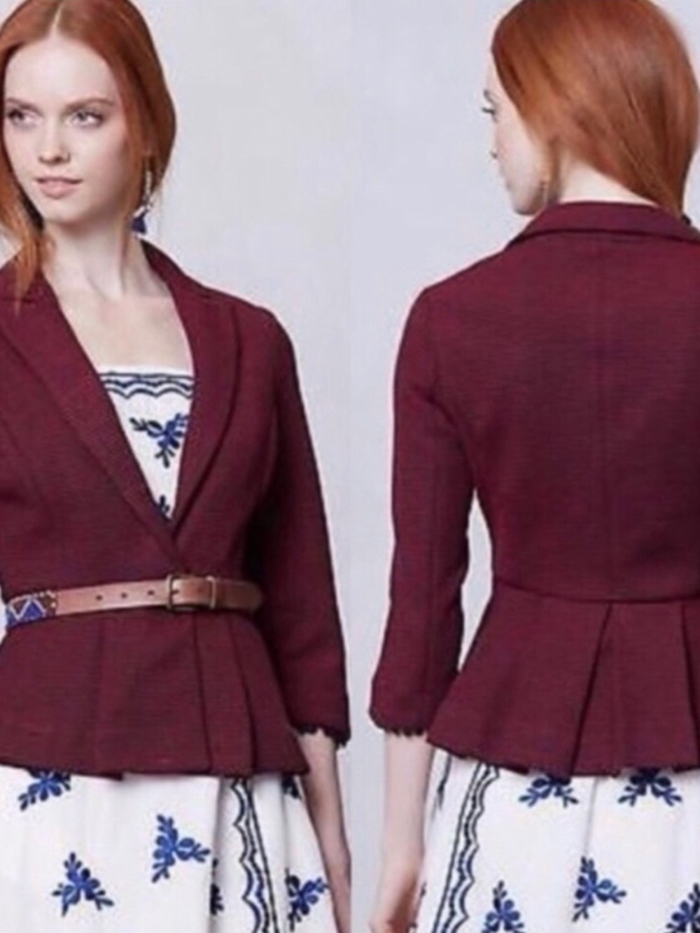 Tabitha Red and Navy Striped Knit Peplum Blazer